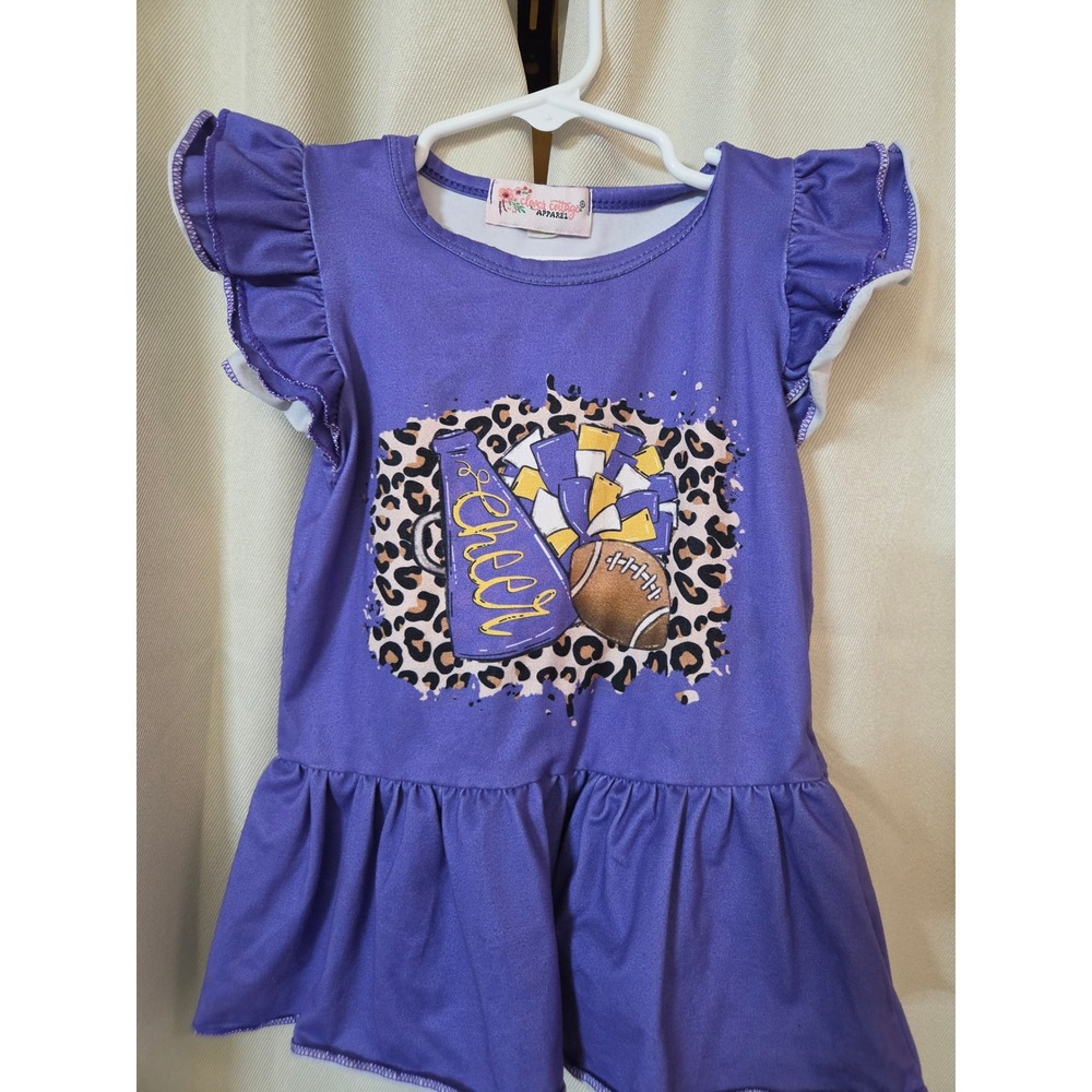 Clover Cottage Apparel Purple Cheer Football Leopard Flutter Sleeve Top 18-24M